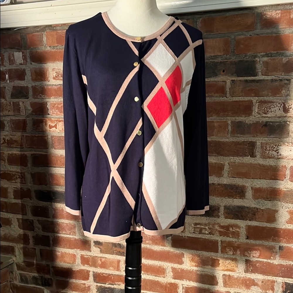 Carmen Marc Valvo Geometric Cardigan